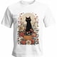 thumbnail image 1 of Camisetas casuales de manga corta con estampado de gato negro y flores de calabaza para hombre., 1 of 8