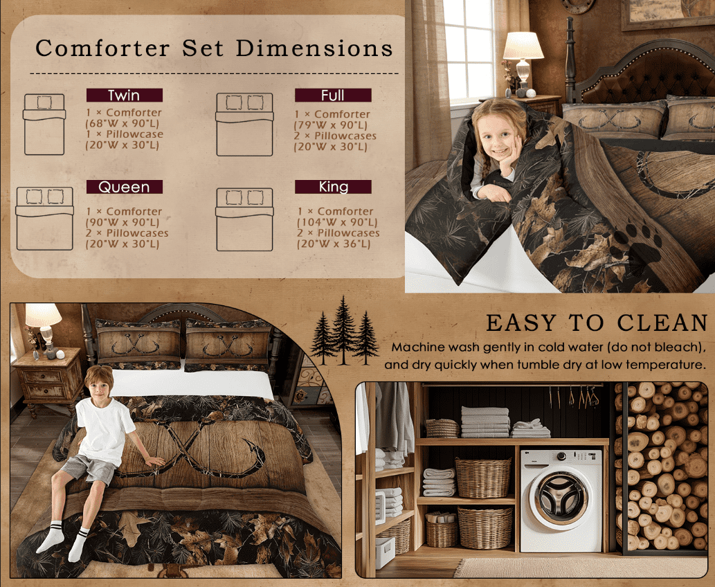 Rustic Lake Cabin Comforter Set Farmhouse Fishing Bedding Set Queen Size Tree Branches Camo Fish Hook Quilt Comforter Teen Men Country Camouflage Bed Duvet Set 3 Pcs