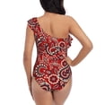 thumbnail image 5 of Uemuo Vintage Red Paisley Print Women's One Piece Swimsuit Asymmetrical Neck Bathing Suit One Shoulder Side Cutout Ruffle Swimwear-X-Large, 5 of 6