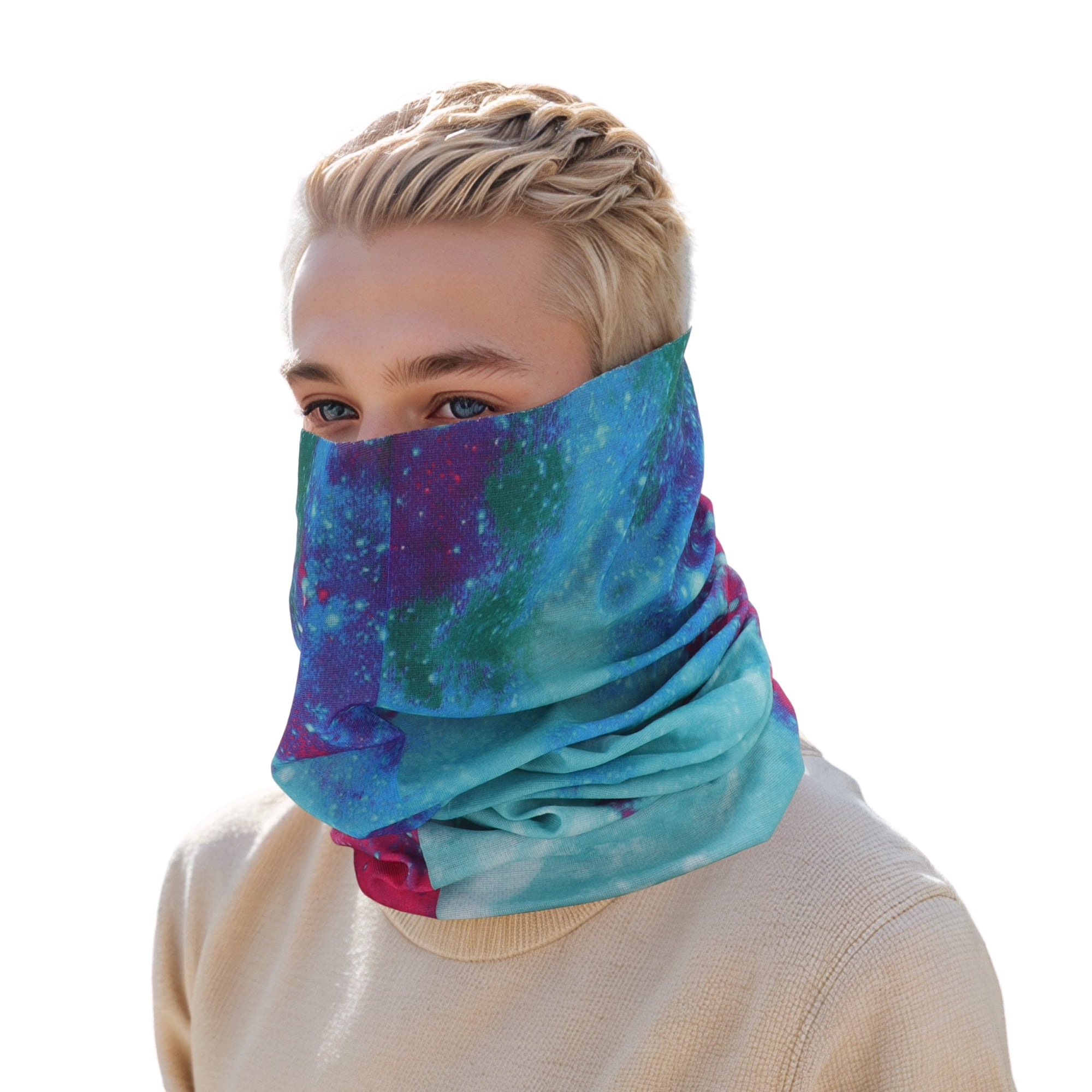 Unique Bargains Face Scarf Mask Blue Pink 1 Pc