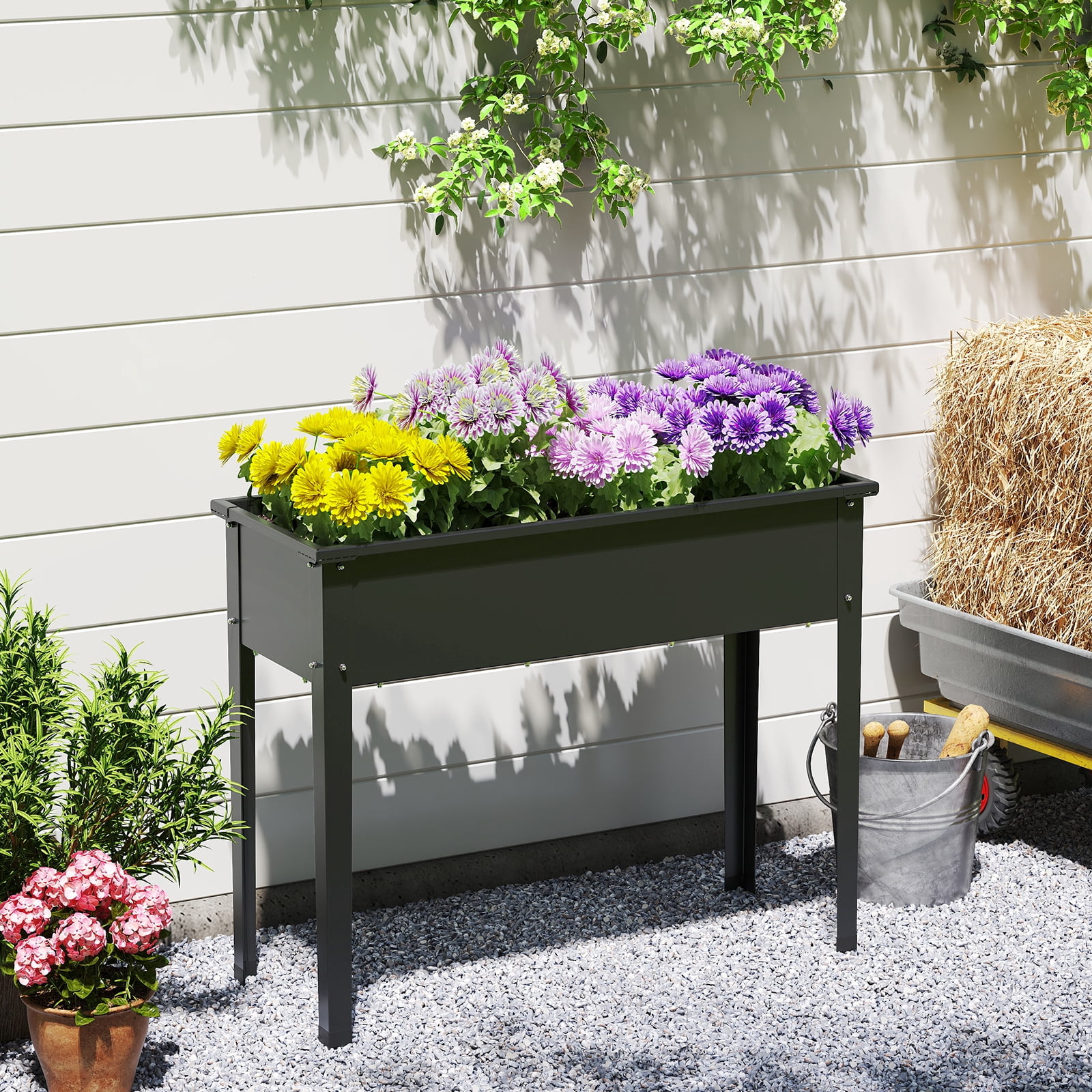 BLACK JAGUAR Raised Garden Bed, Elevated Metal Planter Box with Legs Drainage Hole Outdoor Indoor Plant Container for Flower Herb