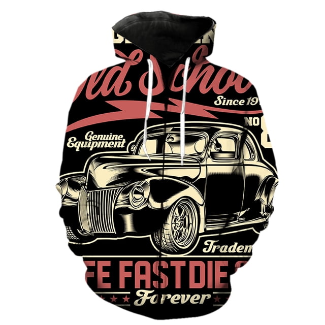 Sudadera con capucha y cremallera para hombre, diseño de coche clásico de dibujos animados, unisex, informal, con estampado 3D, de manga larga y gran tamaño, estilo Harajuku
