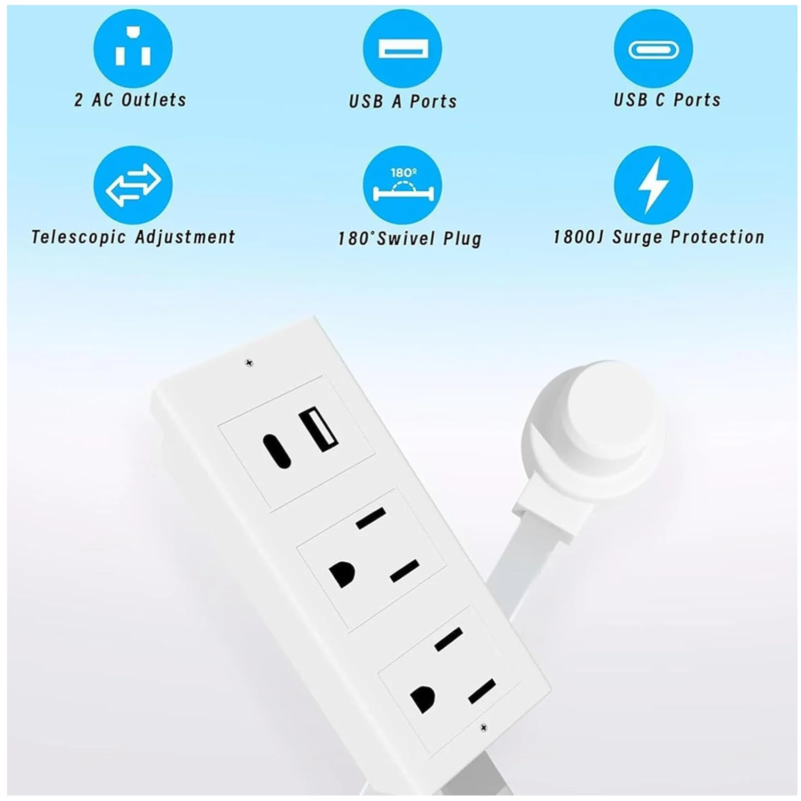 3PCS Outlet Extender Stick,Extendable Outlet,Rotating Outlet Extender,Electrical Outlet Extender Stick,Extended And Rotating Outlet Features,With Usb-A, Usb-C, And 2 Ac Outlets