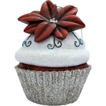 - Silver Poinsettia Cupcake Christmas Tree Ornament