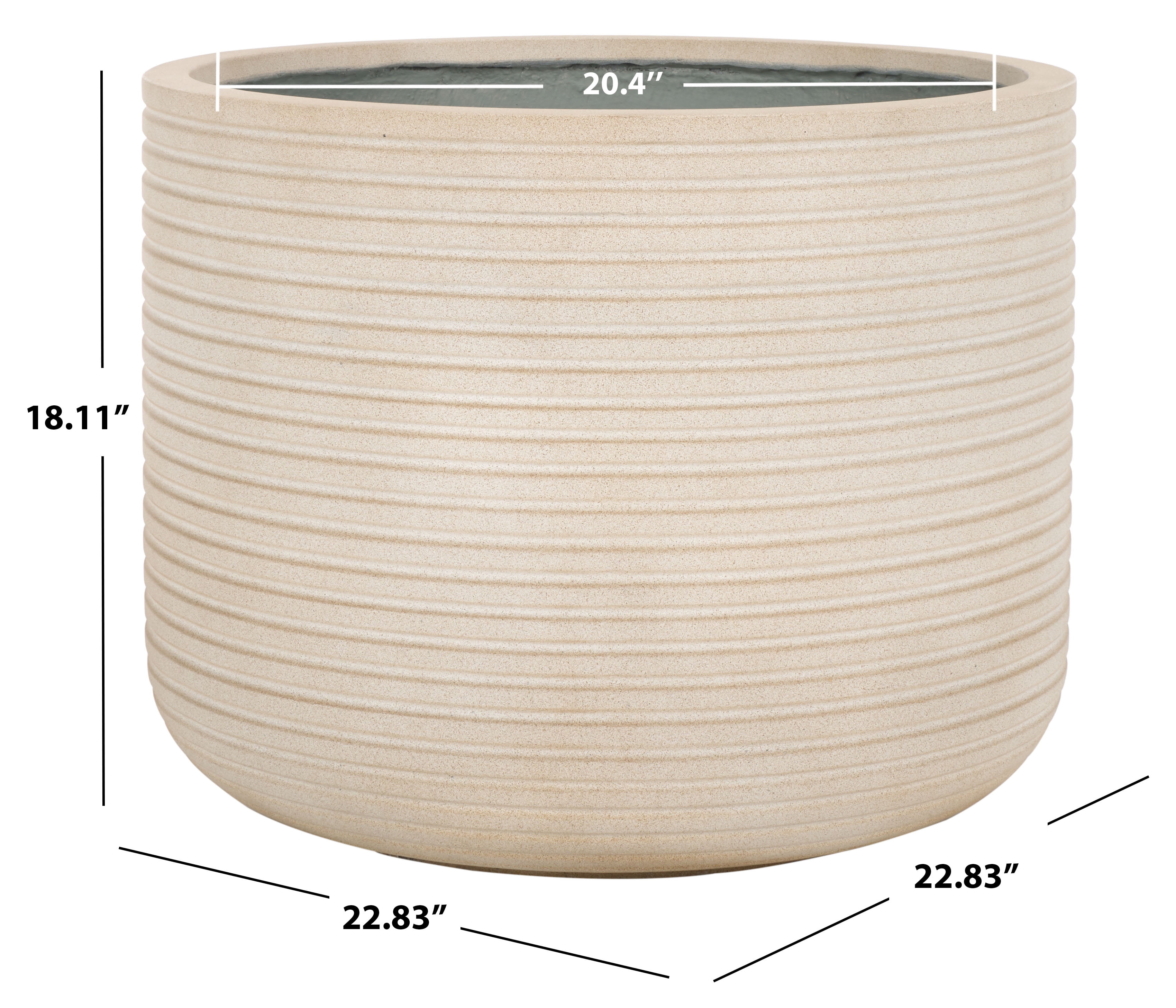 SAFAVIEH Nardo 23" x 23" x 18" Cylinder Beige Ficonstone Solid Plant Pot