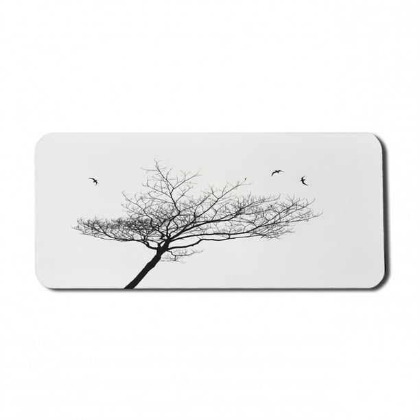 Black and White Mouse Pad, Silhouette of a Tree and Flying Birds Simple Minimalistic Design Artwork, Rectangle Non-Slip Rubber Mousepad X-Large, 35" x Black White, by Ambesonne - Walmart.com