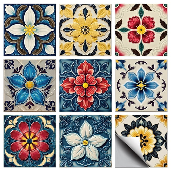 Waterproof PVC Tile Stickers for Bathroom Waterprrof Wall Tiles Floral 100x100mm 36pcs/set PVC