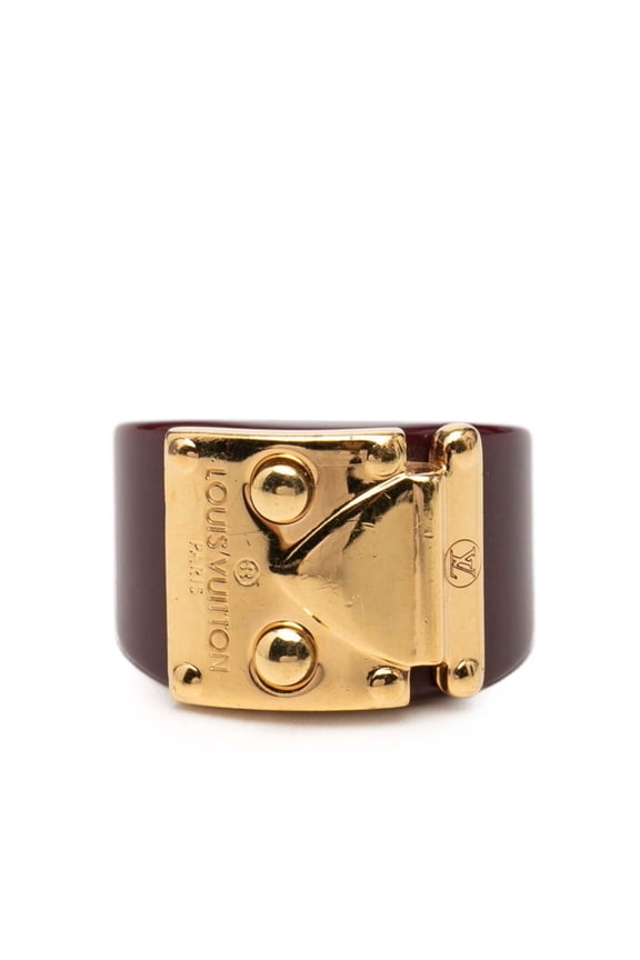 Pre-Owned Louis Vuitton Bague Lockme Ring, Size M, Wine Red with Gold Plated Plastic, Women's.