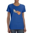 thumbnail image 1 of Sloth Hanging From Guitar Medium Front Graphic Women Royal Blue T-Shirt, Female Small, 1 of 4