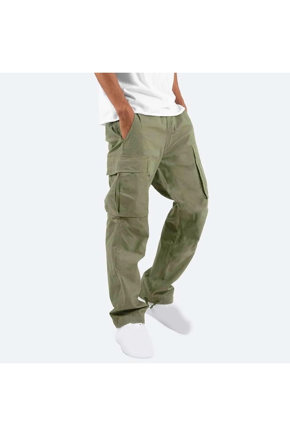 Cargo Pants for Men,Solid Multiple Pockets Straight Type Cargo Pants Trousers Men Joggers Pants Green 10