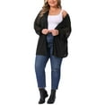 thumbnail image 2 of Agnes Orinda Women's Plus Size Lightweight Cardigan Crochet Knit Hollow Out Lace Long Sleeve Casual Open Front Sweater  1X Black, 2 of 4