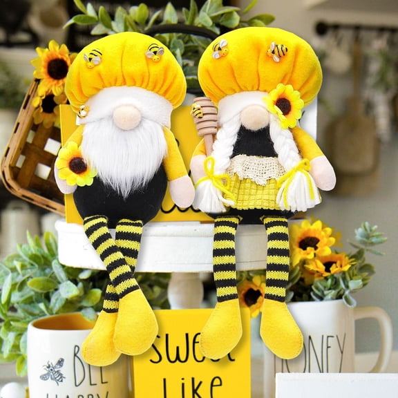 Bee Festival Faceless Long Legged Sunflower Doll - Cute Gnome Goblin Decorative Ornament, Rustic Home Accent for Shelf Mantel, Festive Holiday Decor, Garden Patio Figurine, Adorable Decor, 8*6*4in, A
