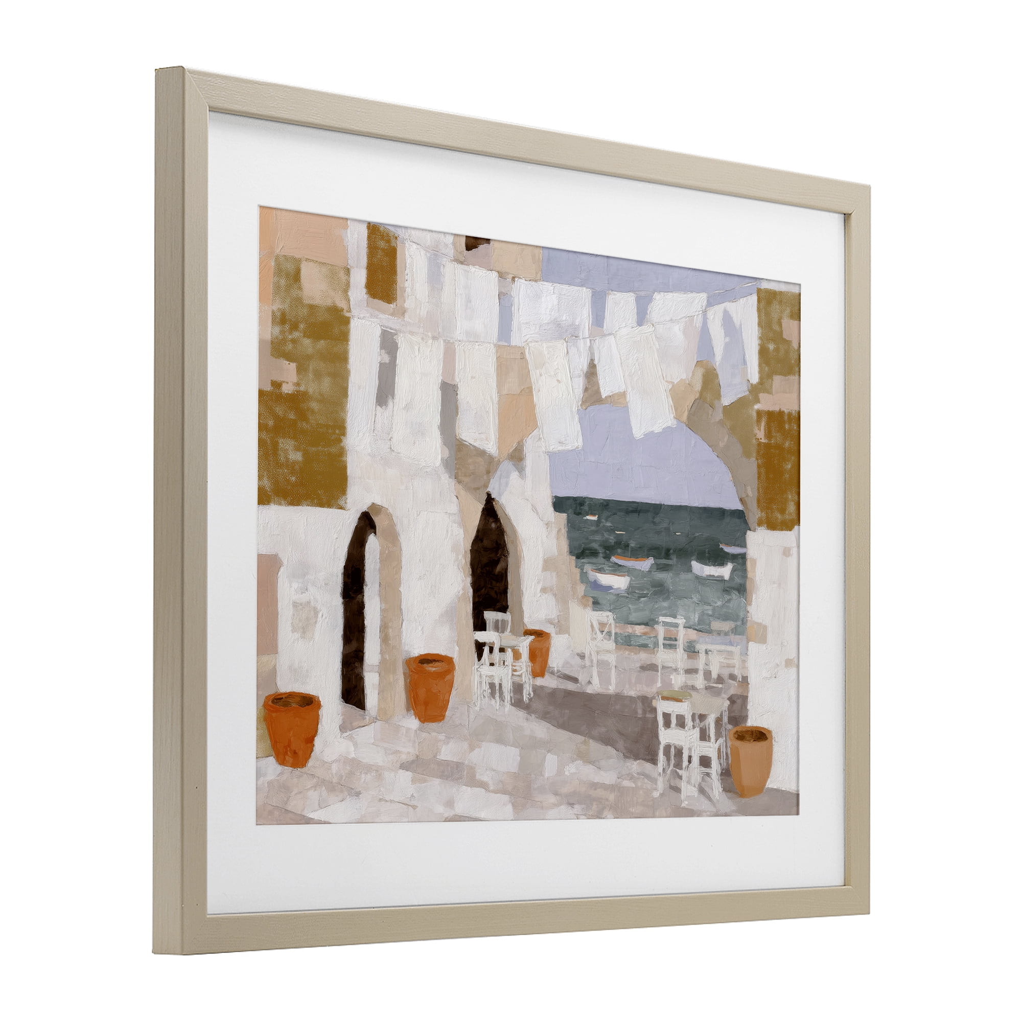 Stupell Industries Coastal Village Plaza Laundry Birch Framed Print Under Glass, design by Chromatic Storm Studio