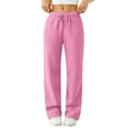 thumbnail image 2 of Women's Thermal Wide Leg Sweatpants Fleece Lined Winter Loungewear Baggy Tall High Waisted Straight Fit Pants Pink S, 2 of 7