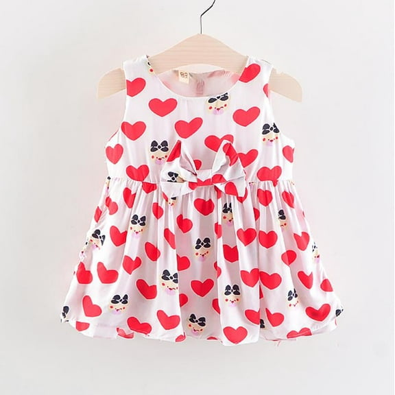 Girls Holiday Summer Cute Love Bow Dress