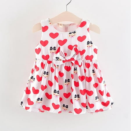 

CladlePlanet Girls Holiday Summer Cute Love Bow Dress. White Red