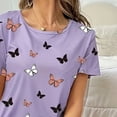 thumbnail image 5 of Womens Butterfly Print Pajama Set Short Sleeve Crew Neck Top Long Pants Soft Loungewear Casual Sleepwear Nightwear, 5 of 6