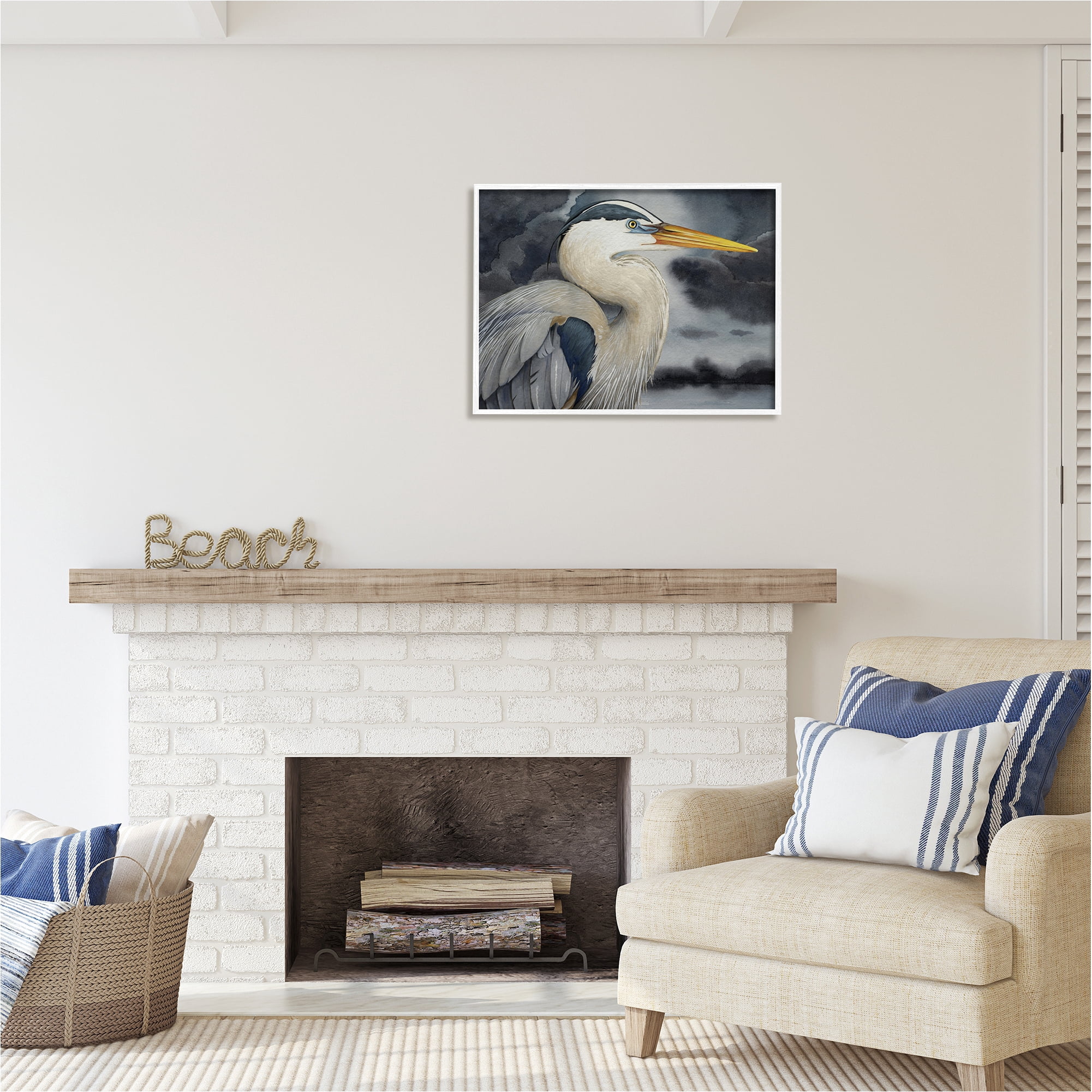 Stupell Industries Grey Heron Portrait Animals & Insects Painting White Framed Art Print Wall Art, 30 x 24