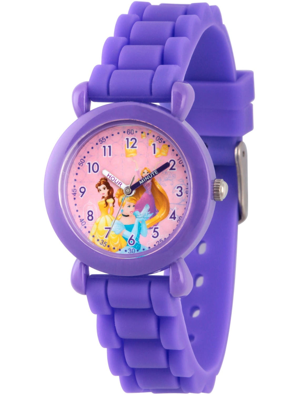 Princess Cinderella, Belle and Rapunzel Girls' Purple Plastic Time Teacher Watch, Purple Silicon Strap