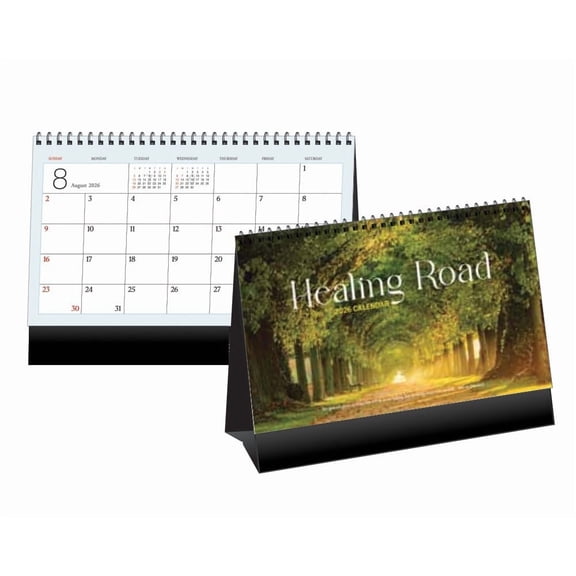 2026 Desk Calendar, Healing Road, Standing Flip Desk Calendar, Wire-O Bound, Thick Paper, 14 Sheets, 9.8"x7.1"