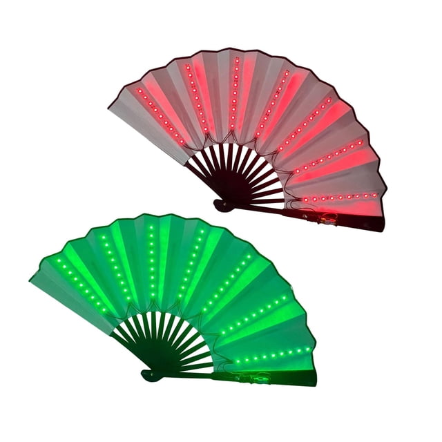2 accesorios de decoración de ventilador plegable, suministros de mano duraderos, para fiesta en casa, cumpleaños, club nocturno, espectác Verde rojo