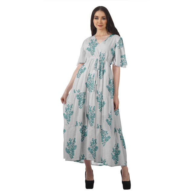 Moomaya Robe d'Été Décontractée en Coton Slub Imprimé pour Femmes, Robe de Cocktail