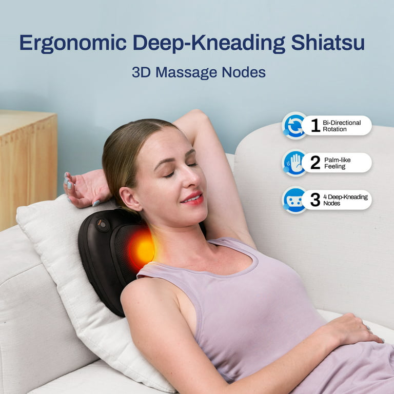 ALLJOY Cordless Shiatsu Neck and Back Massage Pillow with Heat