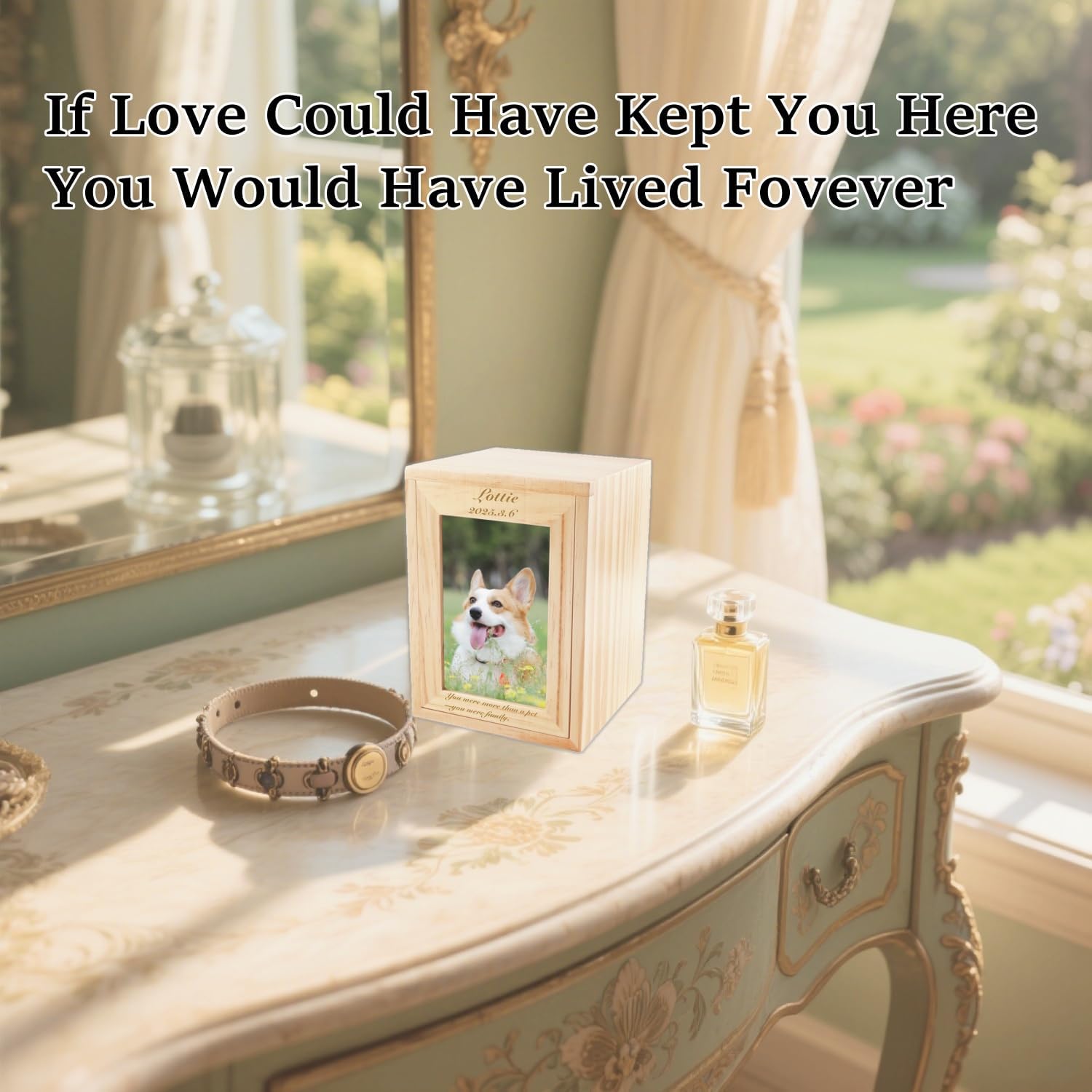 Personalized Pet Urns Box for Ashes - Handcrafted Pine Wood Memorial Box with Acrylic Photo Frame Custom Engraved Name & Message for Dog Cat Pet Funeral Cremation Urn Keepsake Pet Memorial Gift