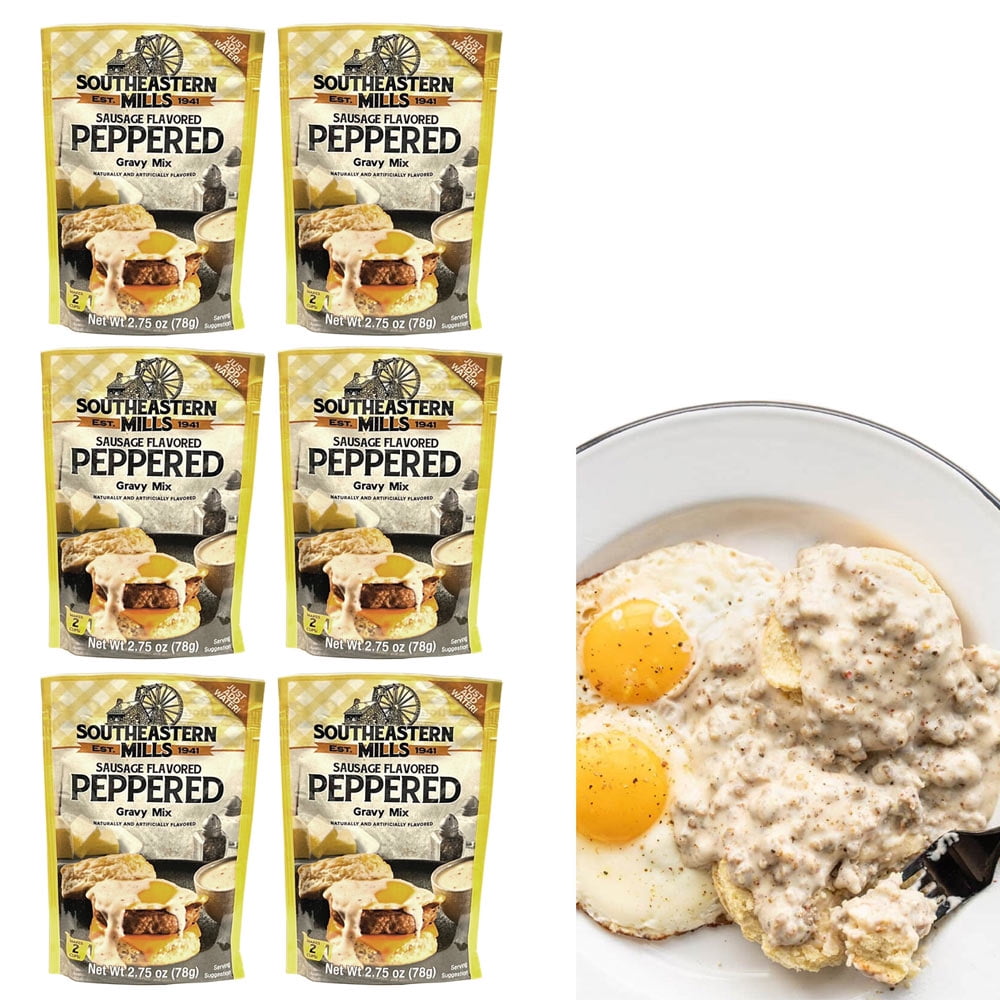 6 Peppered Gravy Mix Southeastern Mills Old Fashioned Sausage Flavored 2.75oz ea