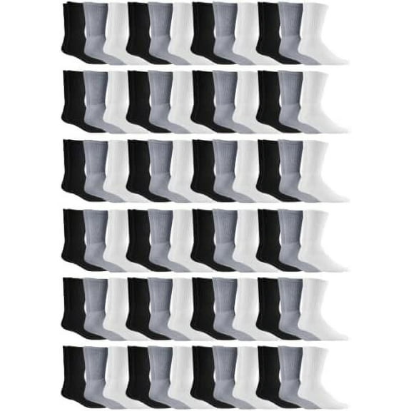 SOCKS'NBULK Mens & Womens Wholesale Bulk Sports Crew, Athletic Case Pack Socks (72 Pairs Mixed Assorted, Womens 9-11 (Shoe size 5-10))