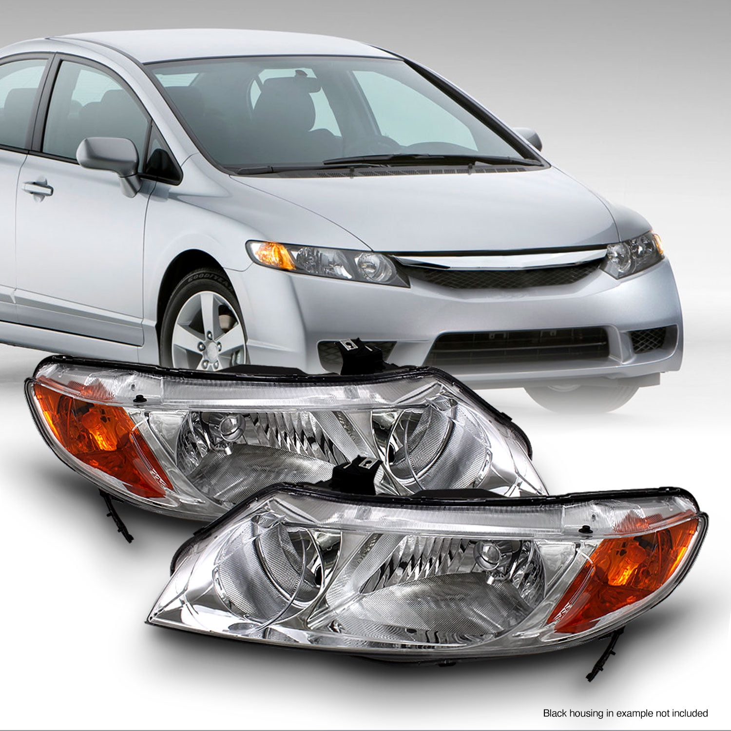 Headlight Assembly OE Style Replacement Direct for 2006-2011 Honda Civic Coupe Headlamps Black Housing with Amber Park Lens Driver and Passenger Side 