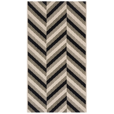 SAFAVIEH Courtyard Arnold Chevron Stripes Indoor/Outdoor Area Rug Cream/Black 2 7 x 5