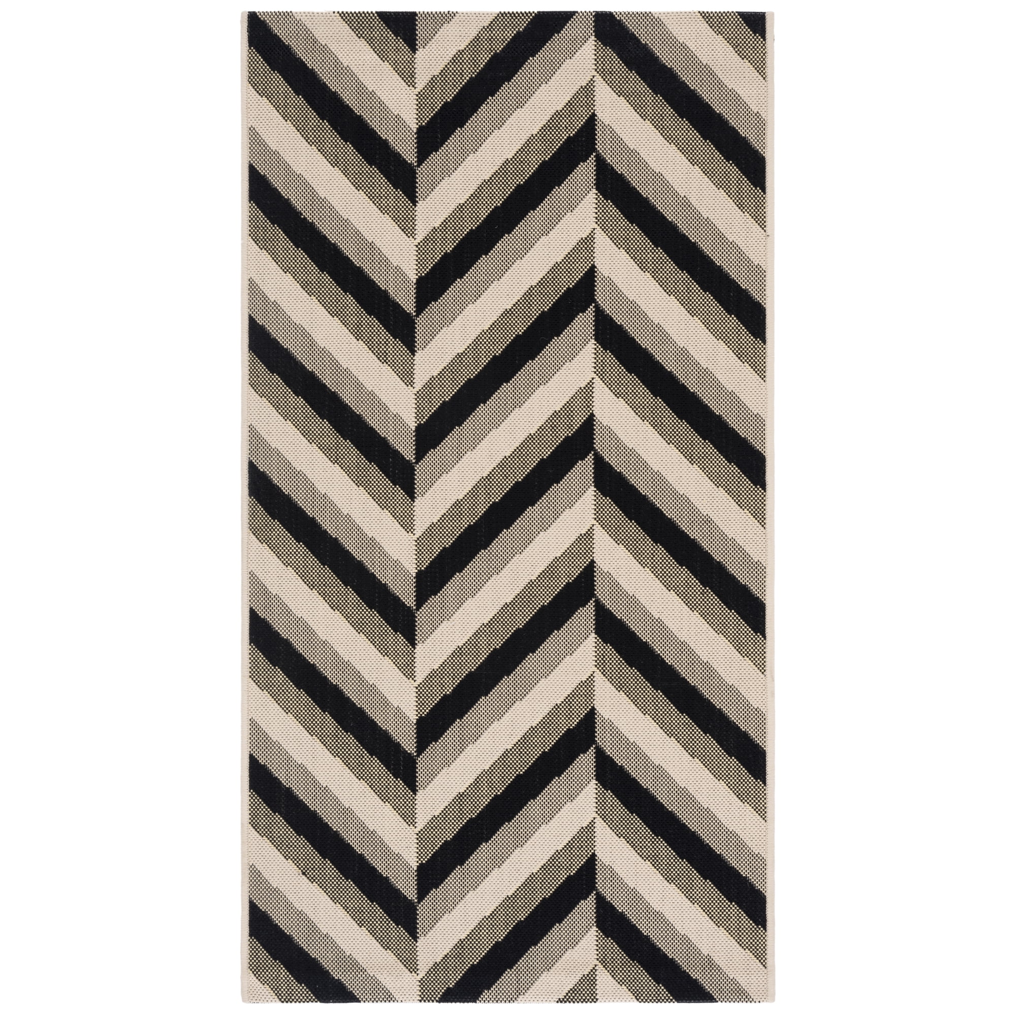 SAFAVIEH Courtyard Arnold Chevron Stripes Indoor/Outdoor Area Rug Cream/Black 2 7 x 5