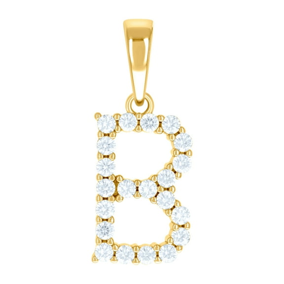 925 Sterling Silver Yellow-tone Unisex Cubic Zirconia Letter Name Personalized Monogram Initial B Alphabet Charm Pendant