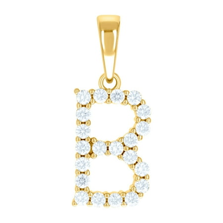 925 Sterling Silver Yellow-tone Unisex Cubic Zirconia Letter Name Personalized Monogram Initial B Alphabet Charm Pendant