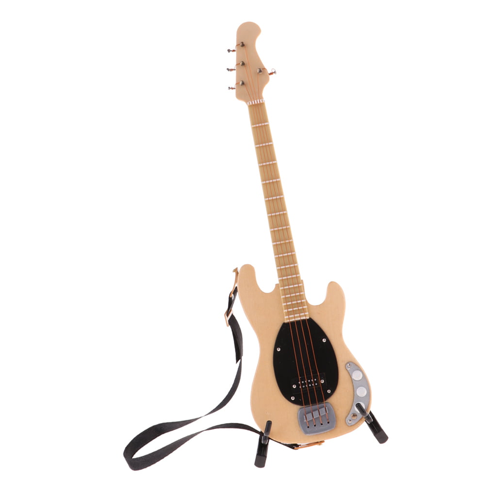 20CM Mini Electric Bass Guitar Model with Case Stand Miniature Wood Bass Model