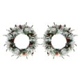 thumbnail image 2 of 2-Pack Pre-Lit Snow-Flocked Christmas Wreaths, Warm White LED Lights, Red Berries & Pine Cones, 8 Modes, Battery Operated (Snowy Green), 2 of 8