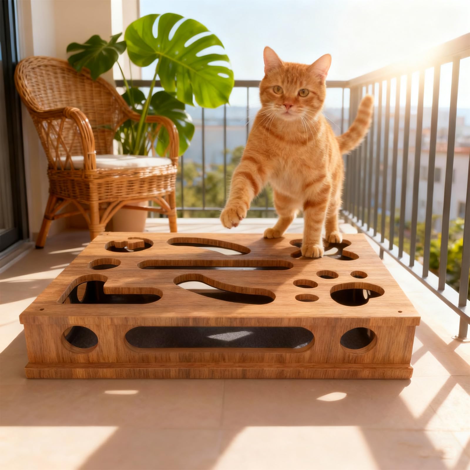 Cat Scratch Puzzle Enrichment Box, Cat Nail File Enrichment Box, Cat Scratchers for Indoor Cats, Nail File Stress Free Alternative to Clippers and Grinders,Contains Sandpaper Inside (Brown)