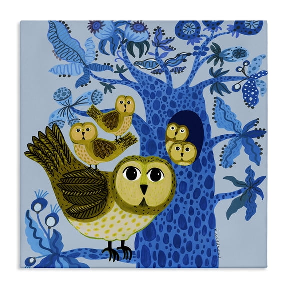 Stupell Industries Eclectic Playful Owls in Tree Canvas Art, 17 x 17, by Kay Widdowson