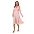 thumbnail image 3 of Sedceaty Women's Spring Autumn Midi Dress Long Sleeve V Neck Pleated Lace Patchwork Dress, 3 of 8