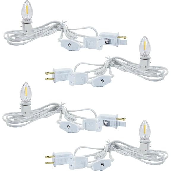 Christmas Village Lights Cord – 4 Pack LED Bulb with On/Off Switch, Spare Fuses, Blow Mold Light Replacement for Holiday Decor