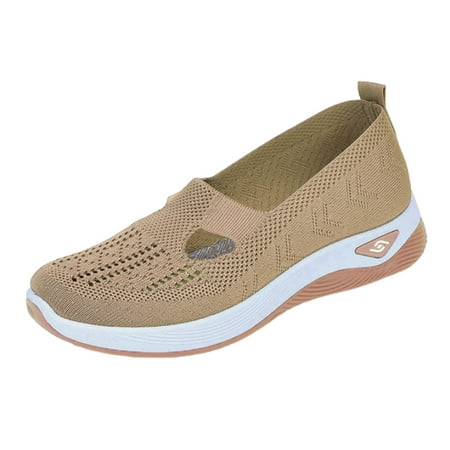 hopeusnice Clearance Women s Breathable Mesh Slip On Sneakers Walking Shoes Comfortable Lightweight Breathable Flat Loafers Casual Shoes Khaki 41