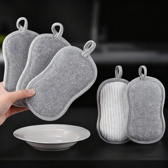ChicYu 3 Piece Double Sided Sponge Block Wave Shaped Mesh Removes Stains Without Scratching for Home Kitchen Dishes Cleaning