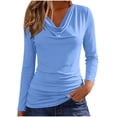 thumbnail image 3 of HongQid Long Sleeve Tunic Top Draped Cowl Neck & Side Ruched Detail Slim Fit Stretchy Shirt Casual Layering Blouse Soft for Women, 3 of 10