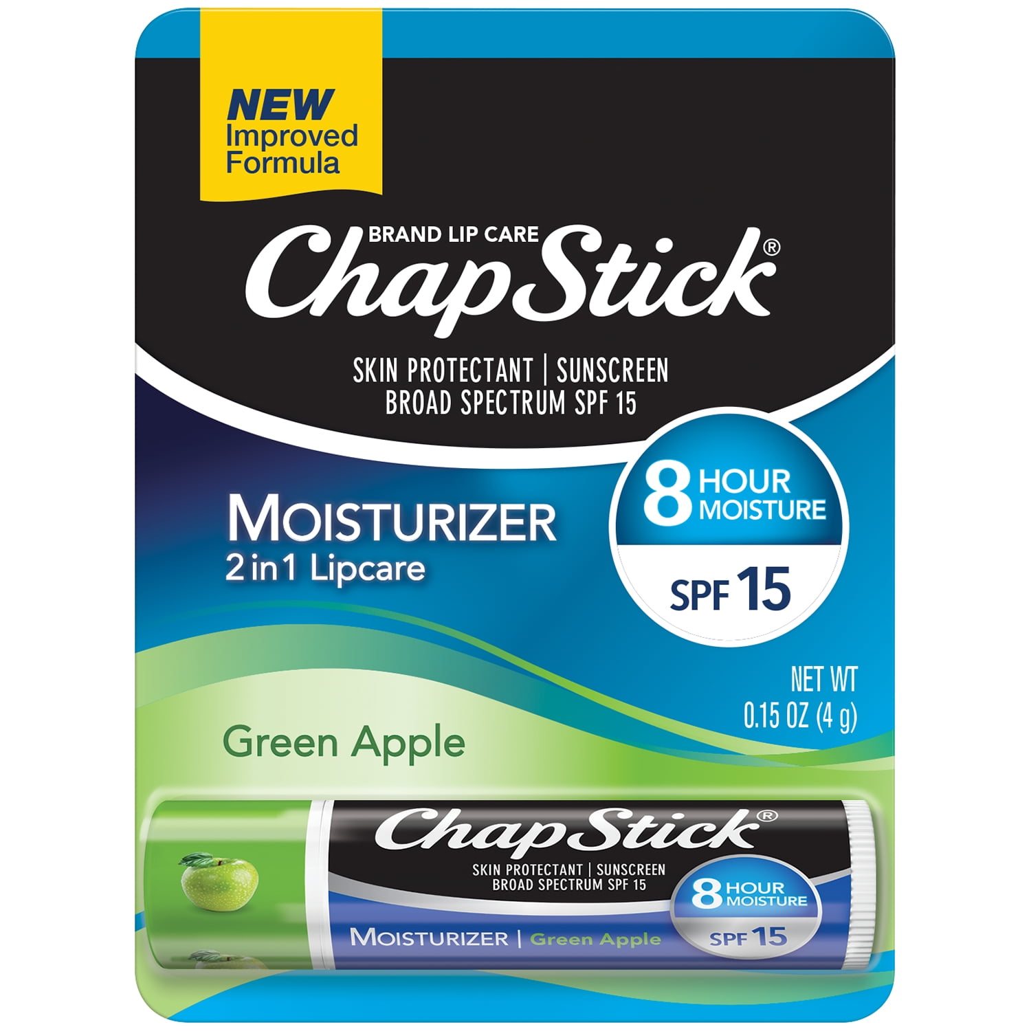 ChapStick Moisturizer (Green Apple Flavor, 0.15 Ounce) Lip Balm Tube