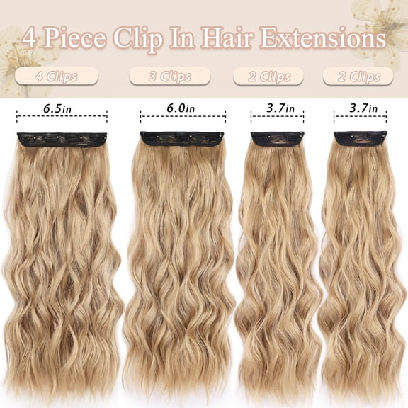 WEIF-Curly Clip in Hair Extensions 4Pcs Long Wavy Hair Synthetic Thick Clip in Extensions 22 Inch for Women # Honey Blonde