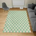 thumbnail image 1 of Checkers Game Turkish Area Rug, Geometric Grid Style Monochrome Squares in Traditional Game Board Design, Soft Carpet for Living Room Decor with Distressed Look, 6.6' X 9.6', Green Pink, by Ambesonne, 1 of 4