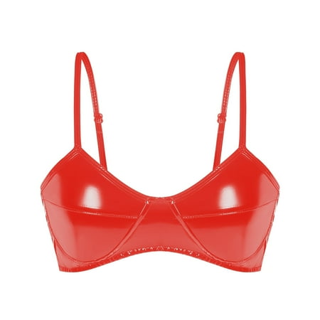 Black Womens Lingerie Fashion Wetlook Faux Leather Bra Sexy Wire-free No Pad Bra Top for Women for Raves Dances Clubwear