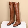 thumbnail image 2 of WEAIXIMIUNG Bottines pour Femmes Plates Bottes à Talons Hauts pour Femmes Automne et Hiver Mode Couleur Unie Rétro Confortables Bout Rond à Lacets Talon Carré, 2 of 6