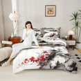 thumbnail image 4 of jejeloiu Japanese Style Architecture Full Size Comforter Sets,Vintage Flower Floral Bedding Comforter Set,White Gray Red Bedding Sets For Teens,Microfiber Bedroom Decor Reversible,3 Pieces, 4 of 8